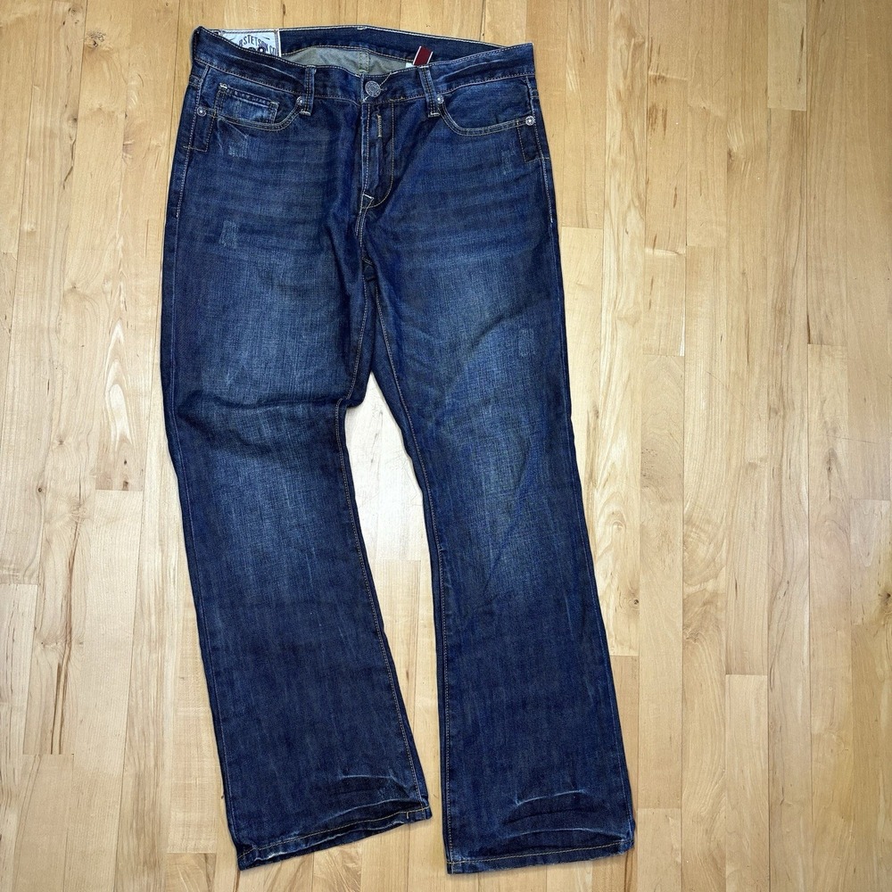 John B Stetson Jeans Mens 35x32 1014 Rocker‎ Bootleg Cowby Western Blue Denim